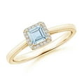 thumbnail image 1 of ANGARA Natural Classic Square Aquamarine Halo Ring in 14K Yellow Gold for Women (Size-4mm) | March Birthstone, Birthday, Anniversary, Jewelry Gift for Women | Natural Aquamarine Ring, 1 of 8