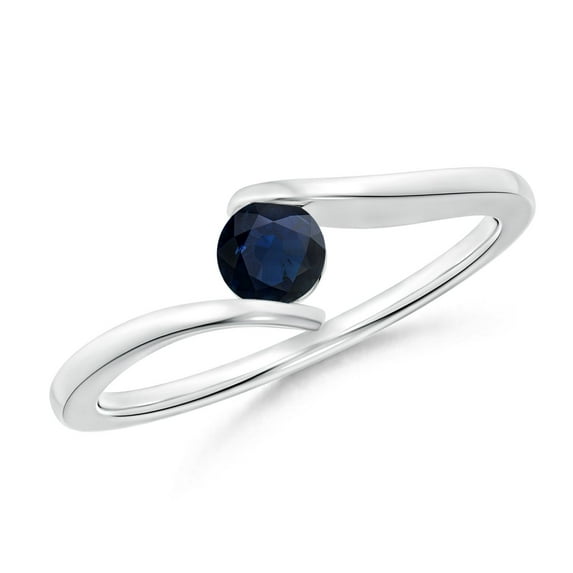 ANGARA Natural Bar-Set Solitaire Round Sapphire Bypass Ring in 14K White Gold for Women (Size-4mm) | September Birthstone, Birthday, Anniversary, Jewelry Gift for Women | Natural Blue Sapphire Ring