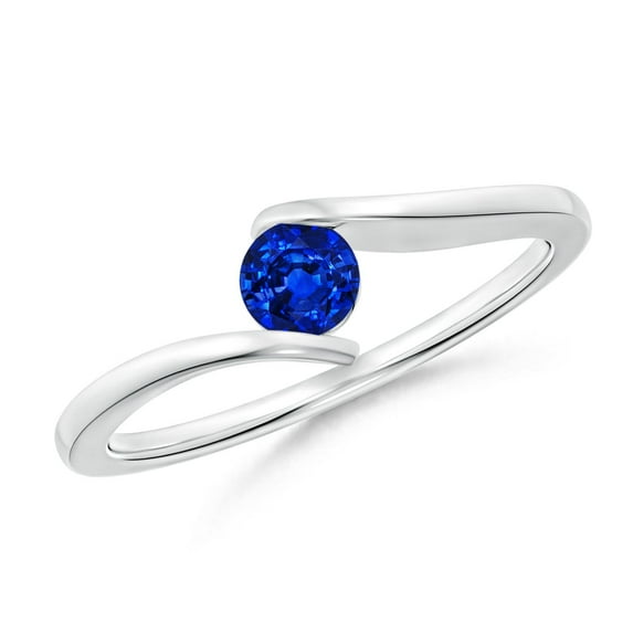 ANGARA Natural Bar-Set Solitaire Round Sapphire Bypass Ring in 925 Sterling Silver for Women (Size-4mm) | September Birthstone, Anniversary, Jewelry Gift for Women | Natural Blue Sapphire Ring