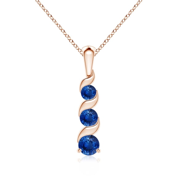 ANGARA Natural Channel-Set Sapphire Three Stone Journey Pendant in 14K Rose Gold for Women (Size-4mm) | September Birthstone, Anniversary, Jewelry Gift for Women | Natural Blue Sapphire Necklace