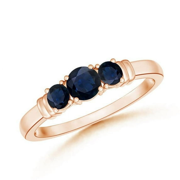ANGARA Natural Vintage Style Three Stone Sapphire Wedding Band in 14K Rose Gold for Women (Size-4mm) | September Birthstone, Birthday, Anniversary, Jewelry Gift for Women | Natural Blue Sapphire Ring