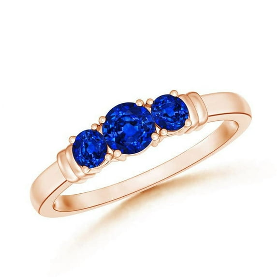 ANGARA Natural Vintage Style Three Stone Sapphire Wedding Band in 14K Rose Gold for Women (Size-4mm) | September Birthstone, Birthday, Anniversary, Jewelry Gift for Women | Natural Blue Sapphire Ring