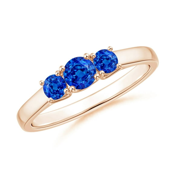 ANGARA Natural Classic Round Sapphire Three Stone Ring in 14K Rose Gold for Women (Size-4mm) | September Birthstone, Birthday, Anniversary, Jewelry Gift for Women | Natural Blue Sapphire Ring