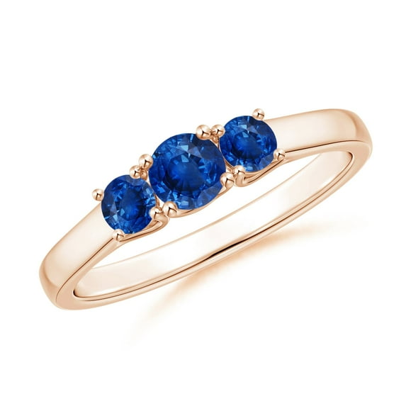 ANGARA Natural Classic Round Sapphire Three Stone Ring in 14K Rose Gold for Women (Size-4mm) | September Birthstone, Birthday, Anniversary, Jewelry Gift for Women | Natural Blue Sapphire Ring