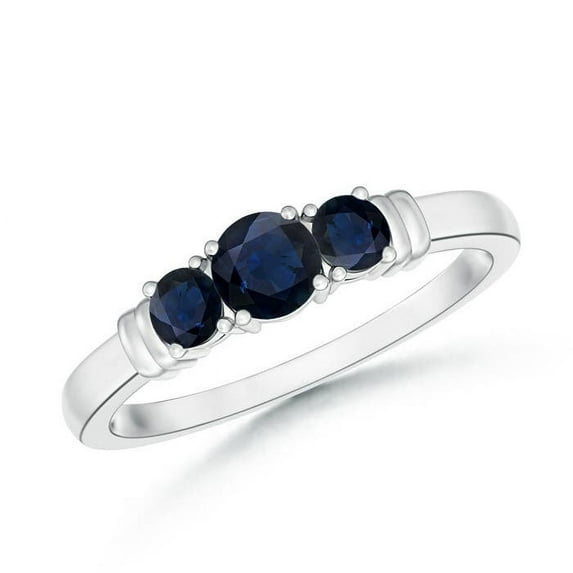 ANGARA Natural Vintage Style Three Stone Sapphire Wedding Band in 14K White Gold for Women (Size-4mm) | September Birthstone, Anniversary, Jewelry Gift for Women | Natural Blue Sapphire Ring