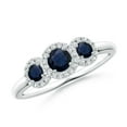 thumbnail image 1 of ANGARA Natural Round Sapphire Three Stone Halo Ring with Diamonds in 14K White Gold for Women (Size-4mm) | September Birthstone, Anniversary, Jewelry Gift for Women | Natural Blue Sapphire Ring, 1 of 8