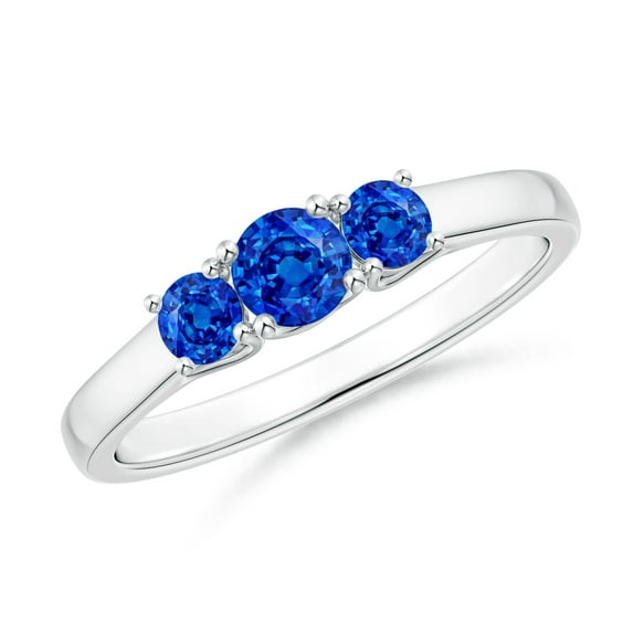 ANGARA Natural Classic Round Sapphire Three Stone Ring in 14K White Gold for Women (Size-4mm) | September Birthstone, Birthday, Anniversary, Jewelry Gift for Women | Natural Blue Sapphire Ring