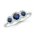 thumbnail image 1 of ANGARA Natural Round Sapphire Three Stone Halo Ring with Diamonds in 14K White Gold for Women (Size-4mm) | September Birthstone, Anniversary, Jewelry Gift for Women | Natural Blue Sapphire Ring, 1 of 9