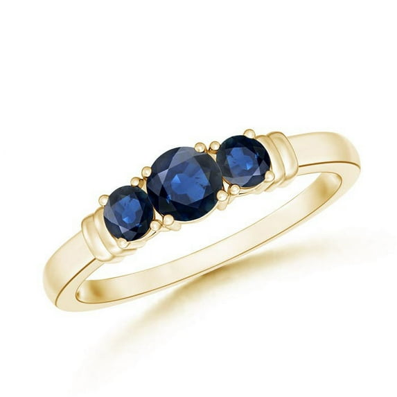 ANGARA Natural Vintage Style Three Stone Sapphire Wedding Band in 14K Yellow Gold for Women (Size-4mm) | September Birthstone, Anniversary, Jewelry Gift for Women | Natural Blue Sapphire Ring