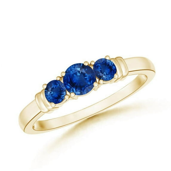 ANGARA Natural Vintage Style Three Stone Sapphire Wedding Band in 14K Yellow Gold for Women (Size-4mm) | September Birthstone, Anniversary, Jewelry Gift for Women | Natural Blue Sapphire Ring