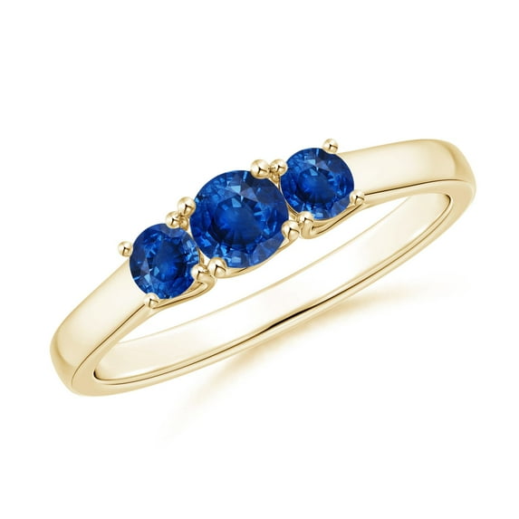 ANGARA Natural Classic Round Sapphire Three Stone Ring in 14K Yellow Gold for Women (Size-4mm) | September Birthstone, Birthday, Anniversary, Jewelry Gift for Women | Natural Blue Sapphire Ring
