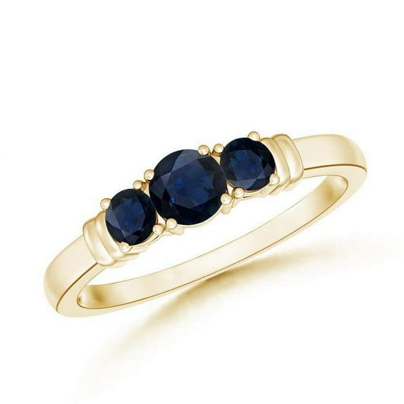 ANGARA Natural Vintage Style Three Stone Sapphire Wedding Band in 14K Yellow Gold for Women (Size-4mm) | September Birthstone, Anniversary, Jewelry Gift for Women | Natural Blue Sapphire Ring