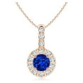 thumbnail image 1 of ANGARA Natural Blue Sapphire Pendant with Bar-Set Diamond Halo in 14K Rose Gold for Women (Size-4mm) | September Birthstone, Anniversary, Jewelry Gift for Women | Natural Blue Sapphire Necklace, 1 of 7