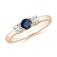 thumbnail image 1 of ANGARA Natural Classic Round Sapphire and Diamond Three Stone Ring in 14K Rose Gold for Women (Size-4mm) | September Birthstone, Anniversary, Jewelry Gift for Women | Natural Blue Sapphire Ring, 1 of 9