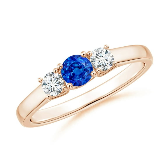 ANGARA Natural Classic Round Sapphire and Diamond Three Stone Ring in 14K Rose Gold for Women (Size-4mm) | September Birthstone, Anniversary, Jewelry Gift for Women | Natural Blue Sapphire Ring