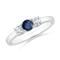 thumbnail image 1 of ANGARA Natural Classic Round Sapphire and Diamond Three Stone Ring in 14K White Gold for Women (Size-4mm) | September Birthstone, Anniversary, Jewelry Gift for Women | Natural Blue Sapphire Ring, 1 of 9