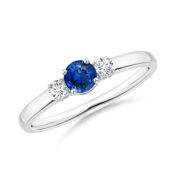 ANGARA Natural Blue Sapphire and Diamond Three Stone Engagement Ring in 14K White Gold for Women (Size-4mm) | September Birthstone, Anniversary, Jewelry Gift for Women | Natural Blue Sapphire Ring