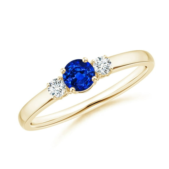 ANGARA Natural Blue Sapphire and Diamond Three Stone Engagement Ring in 14K Yellow Gold for Women (Size-4mm) | September Birthstone, Anniversary, Jewelry Gift for Women | Natural Blue Sapphire Ring
