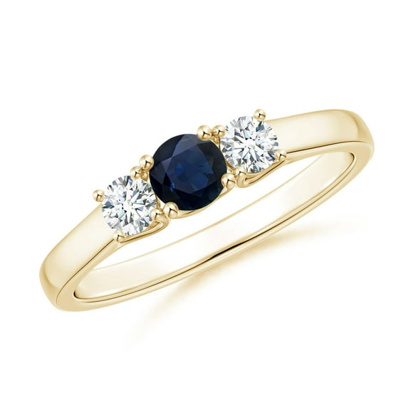 ANGARA Natural Classic Round Sapphire and Diamond Three Stone Ring in 14K Yellow Gold for Women (Size-4mm) | September Birthstone, Anniversary, Jewelry Gift for Women | Natural Blue Sapphire Ring