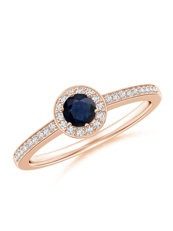 Natural Blue Sapphire Halo Ring with Diamond Accents in 14K Rose Gold for Women (Size-4mm) | September Birthstone, Birthday, Anniversary, Jewelry Gift for Women | Natural Blue Sapphire Ring