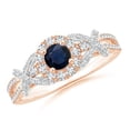 thumbnail image 1 of ANGARA Natural Vintage Inspired Sapphire & Diamond Ring with 'X' Motif in 14K Rose & White Gold for Women (Size-4mm) | September Birthstone, Anniversary Jewelry Gift for Women | Natural Sapphire Ring, 1 of 8