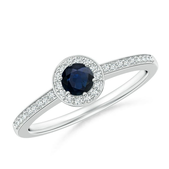 ANGARA Natural Blue Sapphire Halo Ring with Diamond Accents in 14K White Gold for Women (Size-4mm) | September Birthstone, Birthday, Anniversary, Jewelry Gift for Women | Natural Blue Sapphire Ring