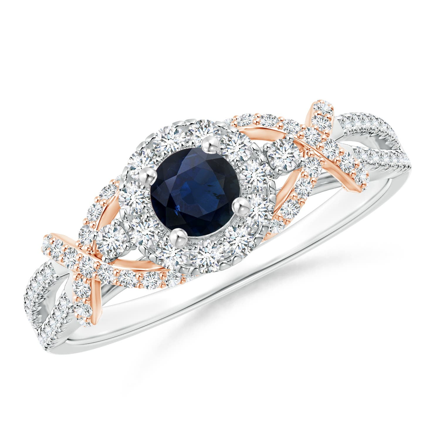 Angara Natural 0.33 Ct. Blue Sapphire with Diamond Halo Ring in 14K ...