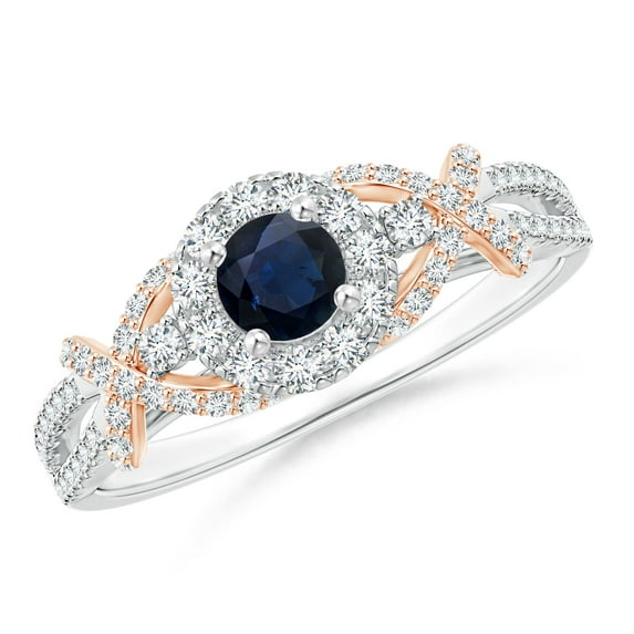 Angara Natural 0.33 Ct. Blue Sapphire with Diamond Halo Ring in 14K White & Rose Gold for Women (Ring Size: 3.5)