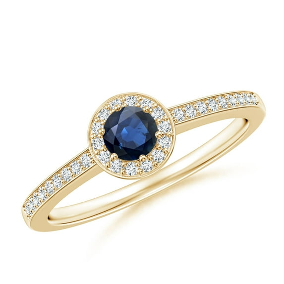 ANGARA Natural Blue Sapphire Halo Ring with Diamond Accents in 14K Yellow Gold for Women (Size-4mm) | September Birthstone, Birthday, Anniversary, Jewelry Gift for Women | Natural Blue Sapphire Ring