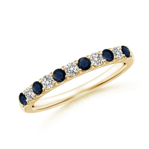 ANGARA Natural Shared Prong Sapphire and Diamond Half Eternity Ring in 14K Yellow Gold for Women (Size-2.1mm) | September Birthstone, Anniversary, Jewelry Gift for Women | Natural Blue Sapphire Ring