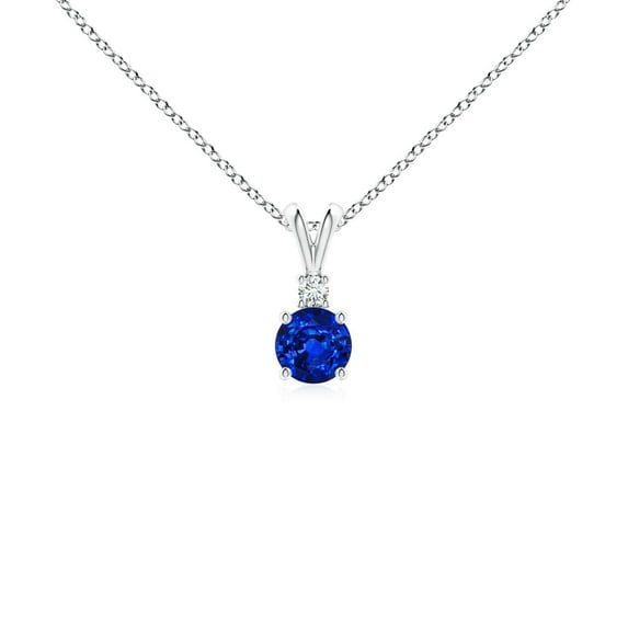 ANGARA Natural Blue Sapphire Solitaire V-Bale Pendant with Diamond in 14K White Gold for Women (Size-4mm) | September Birthstone, Anniversary, Jewelry Gift for Women | Natural Blue Sapphire Necklace
