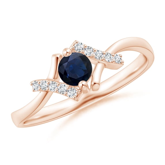 ANGARA Natural Solitaire Sapphire Bypass Promise Ring with Diamond Accents in 14K Rose Gold for Women (Size-4mm) | September Birthstone, Anniversary, Jewelry Gift for Women | Natural Sapphire Ring