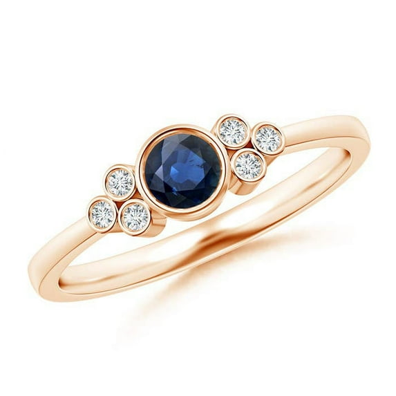 ANGARA Natural Vintage Style Round Blue Sapphire Ring with Diamond Trio in 14K Rose Gold for Women (Size-4mm) | September Birthstone, Anniversary, Jewelry Gift for Women | Natural Blue Sapphire Ring