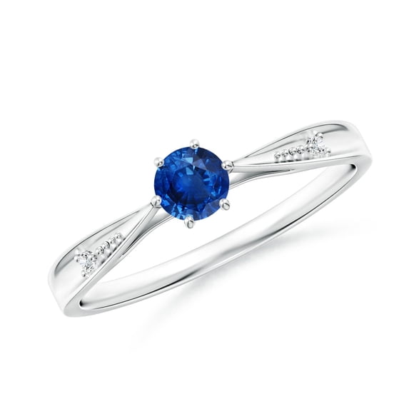 ANGARA Natural Tapered Shank Blue Sapphire Solitaire Ring with Diamonds in 14K White Gold for Women (Size-4mm) | September Birthstone, Anniversary, Jewelry Gift for Women | Natural Blue Sapphire Ring