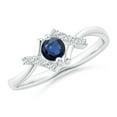 thumbnail image 1 of ANGARA Natural Solitaire Sapphire Bypass Promise Ring with Diamond Accents in 14K White Gold for Women (Size-4mm) | September Birthstone, Anniversary, Jewelry Gift for Women | Natural Sapphire Ring, 1 of 9
