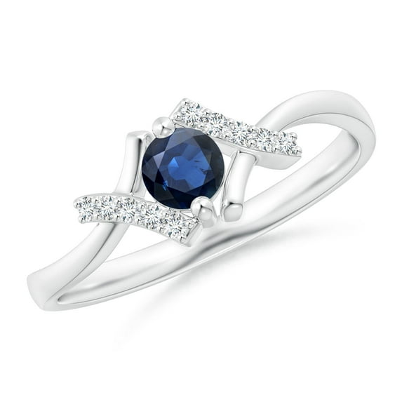 ANGARA Natural Solitaire Sapphire Bypass Promise Ring with Diamond Accents in 14K White Gold for Women (Size-4mm) | September Birthstone, Anniversary, Jewelry Gift for Women | Natural Sapphire Ring