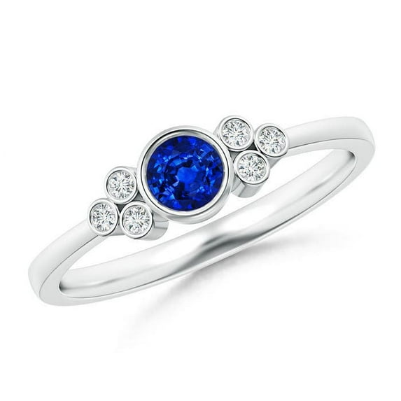 ANGARA Natural Vintage Style Round Blue Sapphire Ring with Diamond Trio in 14K White Gold for Women (Size-4mm) | September Birthstone, Anniversary, Jewelry Gift for Women | Natural Blue Sapphire Ring