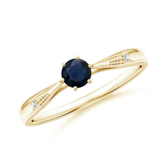 ANGARA Natural Tapered Shank Blue Sapphire Solitaire Ring with Diamonds in 14K Yellow Gold for Women (Size-4mm) | September Birthstone, Anniversary, Jewelry Gift for Women | Natural Sapphire Ring