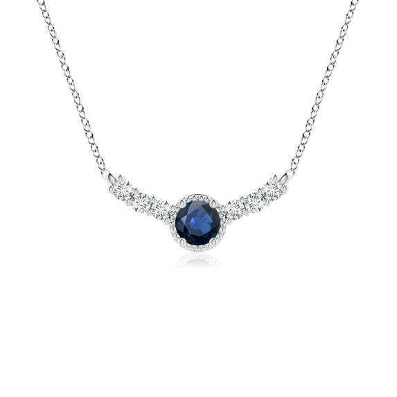 ANGARA Natural Sapphire & Diamond Curved Bar Pendant in 14K White Gold for Women (Size-4mm) | September Birthstone, Anniversary, Jewelry Gift for Women | Natural Blue Sapphire Necklace