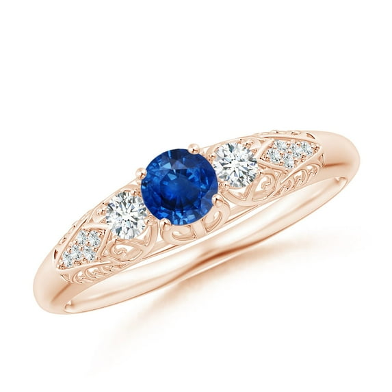 ANGARA Natural Aeon Sapphire & Diamond Three Stone Engagement Ring in 14K Rose Gold for Women (Size-4mm) | September Birthstone, Anniversary, Jewelry Gift for Women | Natural Sapphire Ring