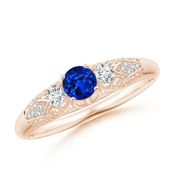 ANGARA Natural Aeon Sapphire & Diamond Three Stone Engagement Ring in 14K Rose Gold for Women (Size-4mm) | September Birthstone, Anniversary, Jewelry Gift for Women | Natural Sapphire Ring