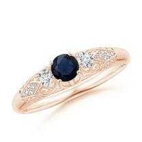 ANGARA Natural Aeon Sapphire & Diamond Three Stone Engagement Ring in 14K Rose Gold for Women (Size-4mm) | September Birthstone, Anniversary, Jewelry Gift for Women | Natural Sapphire Ring