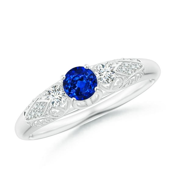 ANGARA Natural Aeon Sapphire & Diamond Three Stone Engagement Ring in 14K White Gold for Women (Size-4mm) | September Birthstone, Anniversary, Jewelry Gift for Women | Natural Sapphire Ring