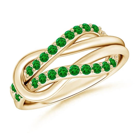 ANGARA Natural Encrusted Emerald Infinity Love Knot Ring in 14K Yellow Gold for Women (Size-1.3mm) | May Birthstone, Birthday, Anniversary, Jewelry Gift for Women | Natural Emerald Ring