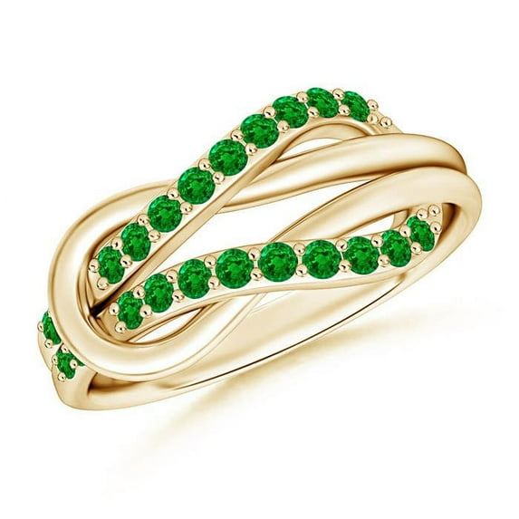 ANGARA Natural Encrusted Emerald Infinity Love Knot Ring in 14K Yellow Gold for Women (Size-1.3mm) | May Birthstone, Birthday, Anniversary, Jewelry Gift for Women | Natural Emerald Ring