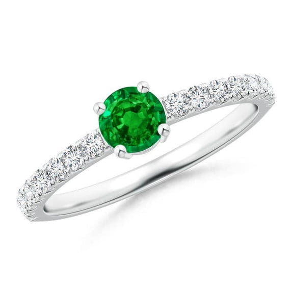 Angara Natural 0.33 Ct. Emerald with Diamond Classic Ring in 14K White Gold for Women (Ring Size: 12)