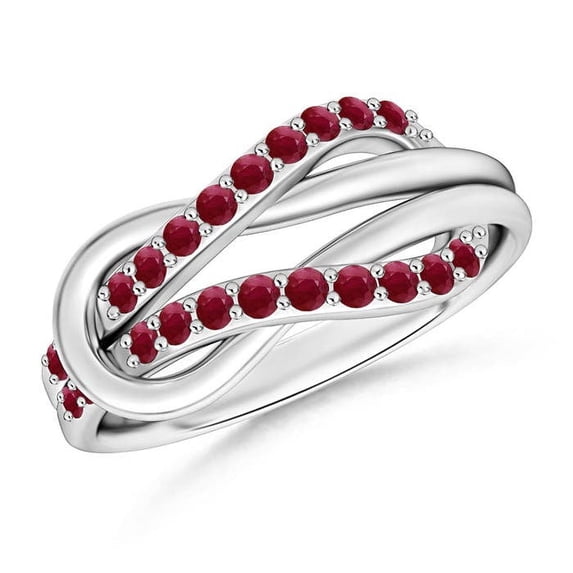 ANGARA Natural Encrusted Ruby Infinity Love Knot Ring in 14K White Gold for Women (Size-1.3mm) | July Birthstone, Birthday, Anniversary, Jewelry Gift for Women | Natural Ruby Ring