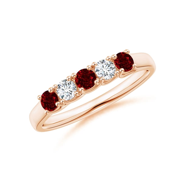 ANGARA Natural Half Eternity Five Stone Ruby and Diamond Wedding Band in 14K Rose Gold for Women (Size-2.8mm) | July Birthstone, Birthday, Anniversary, Jewelry Gift for Women | Natural Ruby Ring