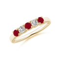 thumbnail image 1 of ANGARA Natural Half Eternity Five Stone Ruby and Diamond Wedding Band in 14K Yellow Gold for Women (Size-2.8mm) | July Birthstone, Birthday, Anniversary, Jewelry Gift for Women | Natural Ruby Ring, 1 of 10