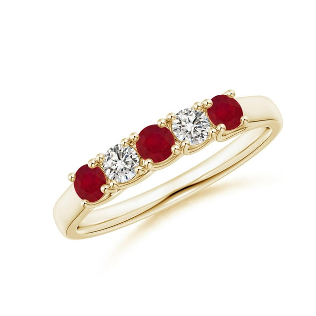 ANGARA Natural Half Eternity Five Stone Ruby and Diamond Wedding Band in 14K Yellow Gold for Women (Size-2.8mm) | July Birthstone, Birthday, Anniversary, Jewelry Gift for Women | Natural Ruby Ring